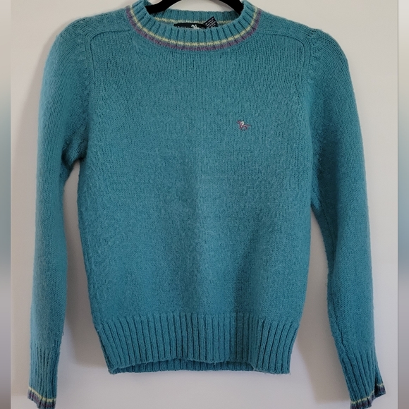 Hunters Run 100% Shetland Wool Crewneck Sweater Teal Medium Equestrian Outdoor - Picture 8 of 8